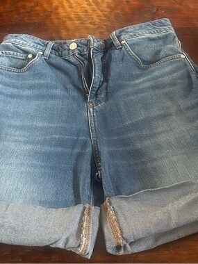 Anthropologie Pilcro Mid Blue Denim Shorts with Rolled Hem